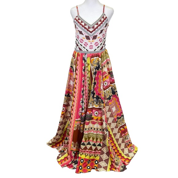 Versona Dresses & Skirts - Embroidered Womens Maxi Sun Dress SZ S Geometric Floral Boho Chic Sleeveless